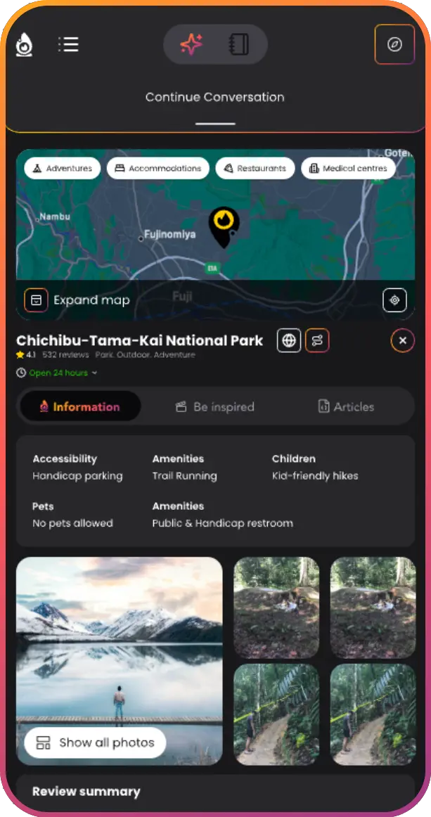 travel details and information panel